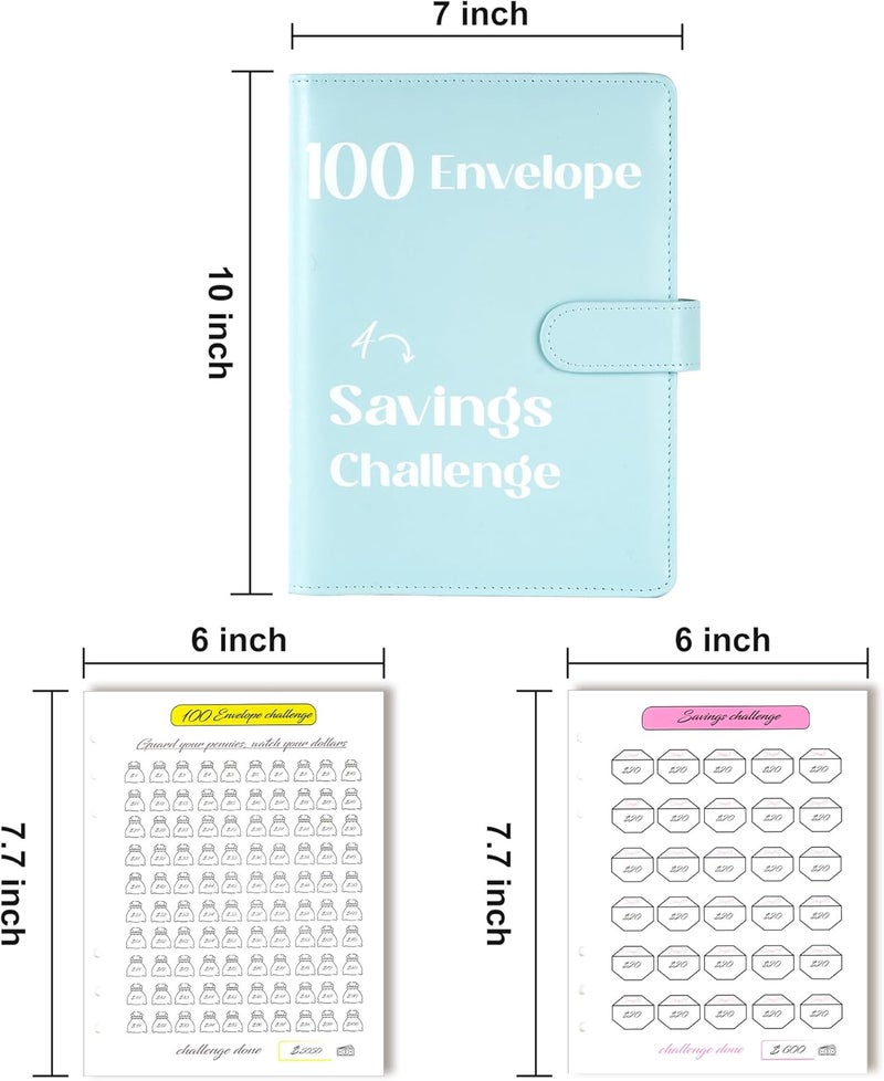 Flying Eagle 100 Envelopes Money Saving Challenge, Savings Budget Binder with Cash Envelopes Easy and Fun Way to Save $5050 with Envelopes & Challenge Tracker, Money Saving Binder 100 Pocket, Blue - Image 3